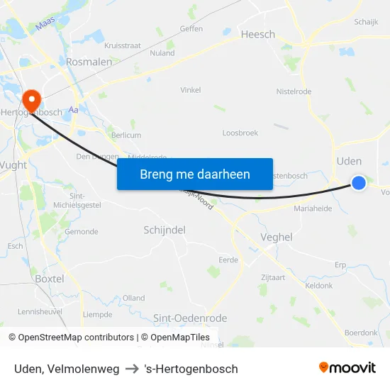 Uden, Velmolenweg to 's-Hertogenbosch map