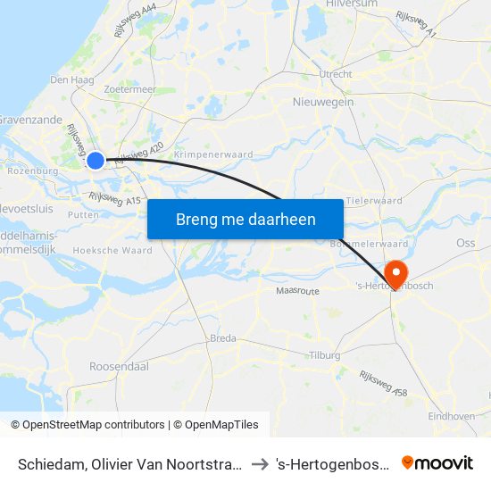 Schiedam, Olivier Van Noortstraat to 's-Hertogenbosch map