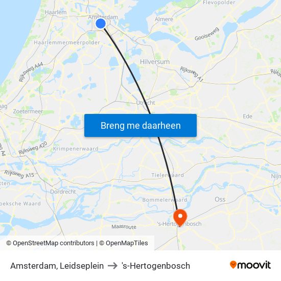 Amsterdam, Leidseplein to 's-Hertogenbosch map
