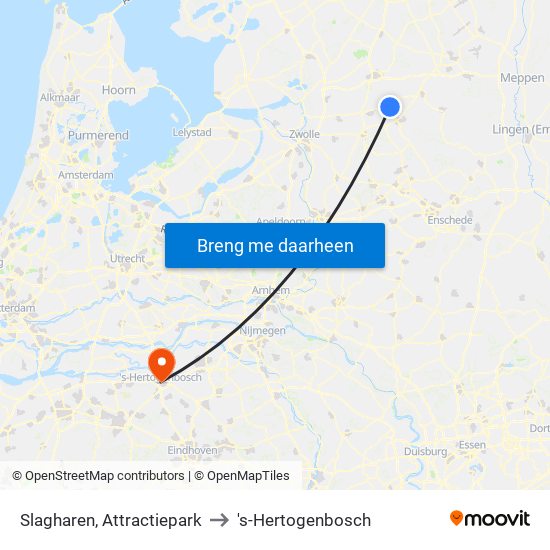 Slagharen, Attractiepark to 's-Hertogenbosch map