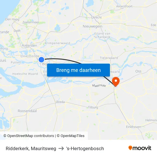 Ridderkerk, Mauritsweg to 's-Hertogenbosch map