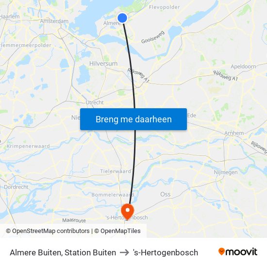 Almere Buiten, Station Buiten to 's-Hertogenbosch map