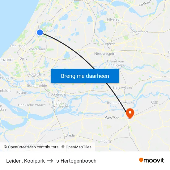 Leiden, Kooipark to 's-Hertogenbosch map