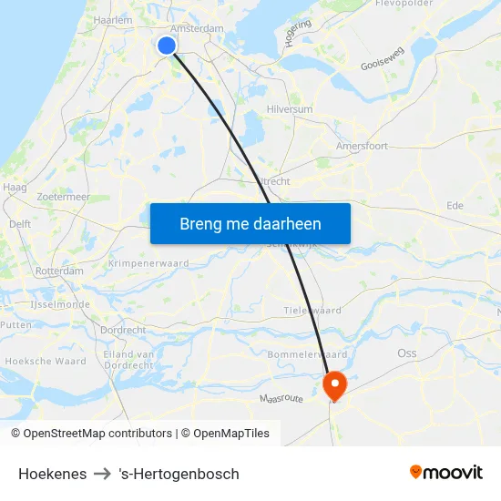 Hoekenes to 's-Hertogenbosch map
