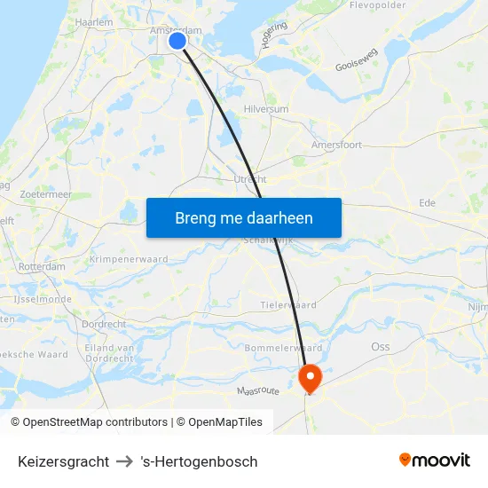 Keizersgracht to 's-Hertogenbosch map