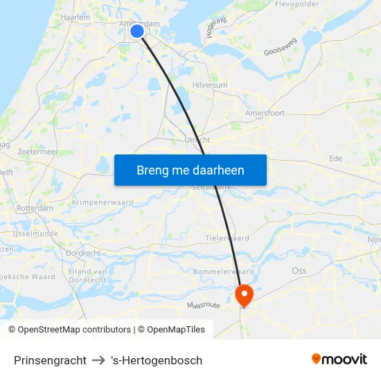 Prinsengracht to 's-Hertogenbosch map