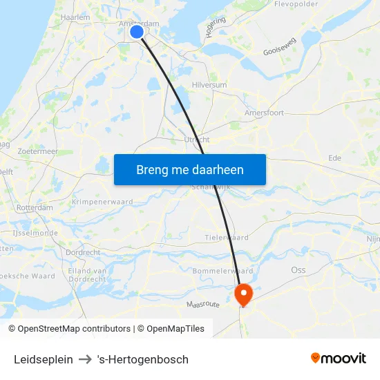 Leidseplein to 's-Hertogenbosch map
