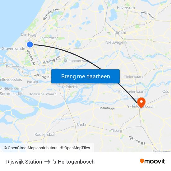 Rijswijk Station to 's-Hertogenbosch map