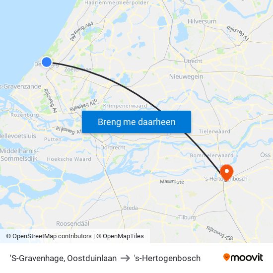 'S-Gravenhage, Oostduinlaan to 's-Hertogenbosch map