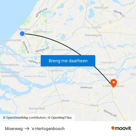 Moerweg to 's-Hertogenbosch map