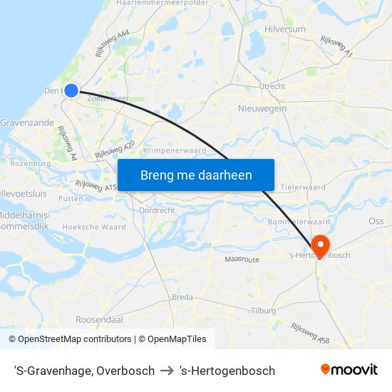 'S-Gravenhage, Overbosch to 's-Hertogenbosch map