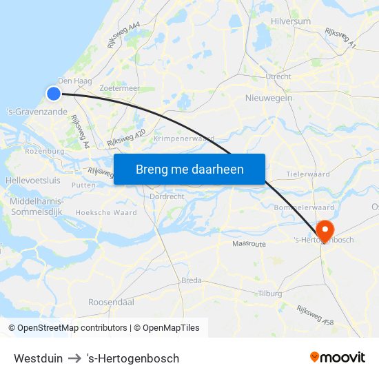 Westduin to 's-Hertogenbosch map
