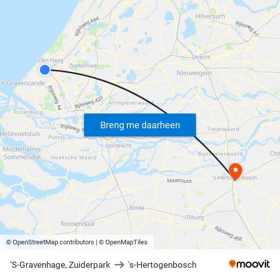 'S-Gravenhage, Zuiderpark to 's-Hertogenbosch map