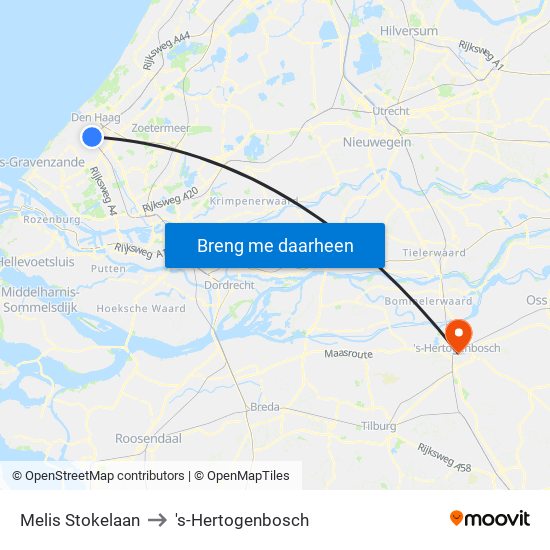 Melis Stokelaan to 's-Hertogenbosch map