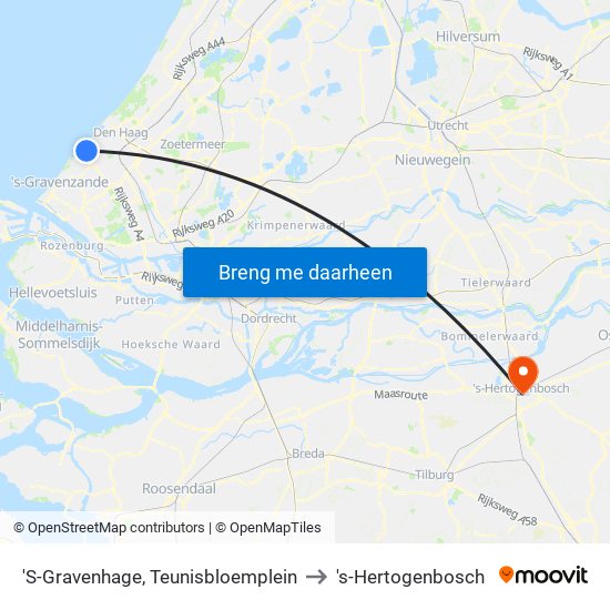 'S-Gravenhage, Teunisbloemplein to 's-Hertogenbosch map