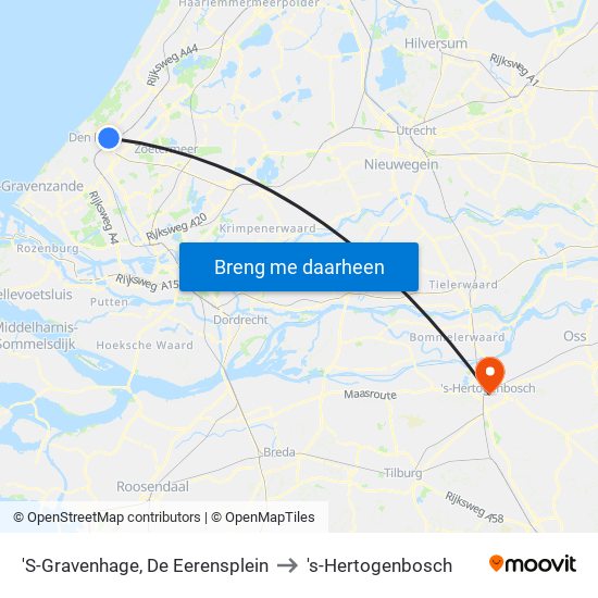 'S-Gravenhage, De Eerensplein to 's-Hertogenbosch map