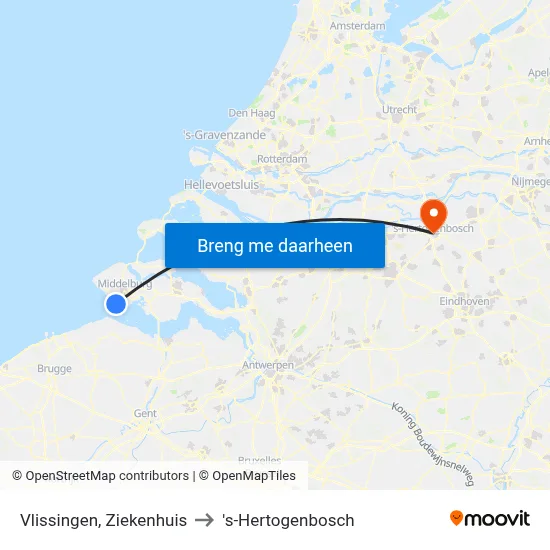Vlissingen, Ziekenhuis to 's-Hertogenbosch map