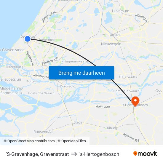 'S-Gravenhage, Gravenstraat to 's-Hertogenbosch map