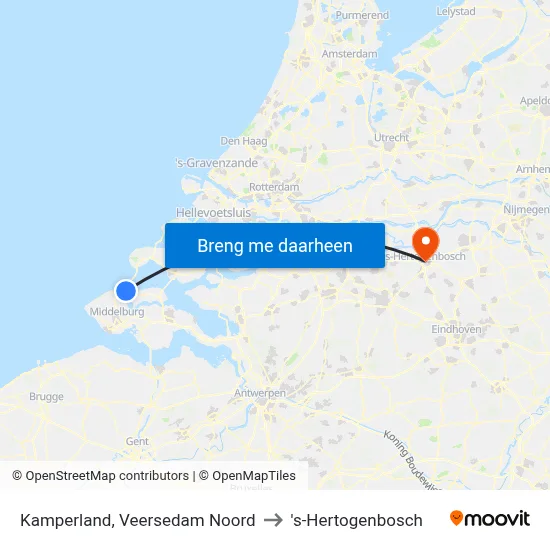 Kamperland, Veersedam Noord to 's-Hertogenbosch map