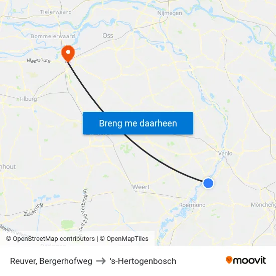 Reuver, Bergerhofweg to 's-Hertogenbosch map