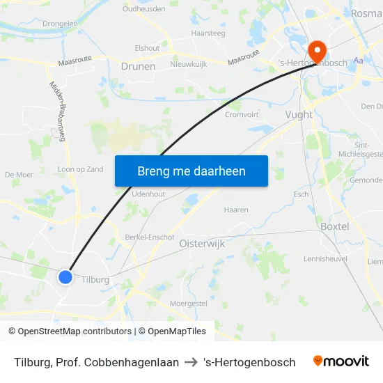 Tilburg, Prof. Cobbenhagenlaan to 's-Hertogenbosch map