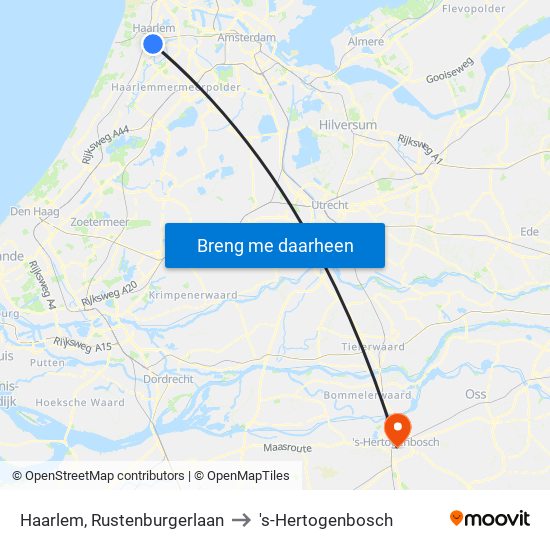 Haarlem, Rustenburgerlaan to 's-Hertogenbosch map