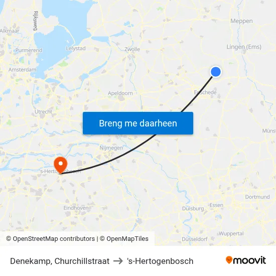 Denekamp, Churchillstraat to 's-Hertogenbosch map