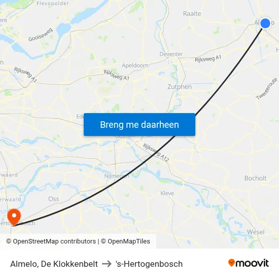 Almelo, De Klokkenbelt to 's-Hertogenbosch map