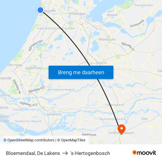 Bloemendaal, De Lakens to 's-Hertogenbosch map