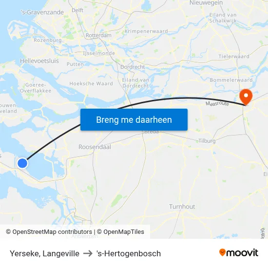 Yerseke, Langeville to 's-Hertogenbosch map