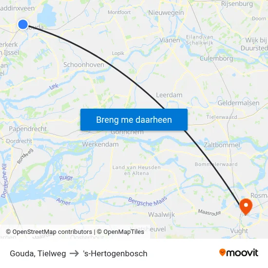 Gouda, Tielweg to 's-Hertogenbosch map