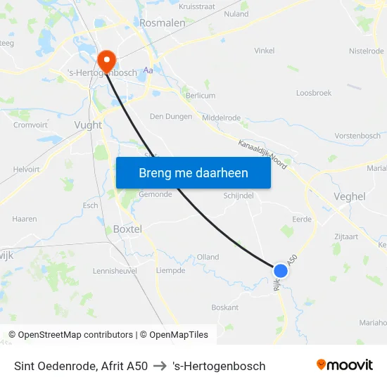Sint Oedenrode, Afrit A50 to 's-Hertogenbosch map