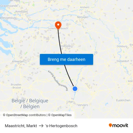Maastricht, Markt to 's-Hertogenbosch map