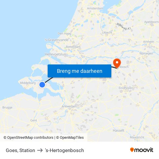 Goes, Station to 's-Hertogenbosch map