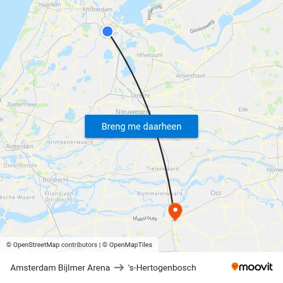 Amsterdam Bijlmer Arena to 's-Hertogenbosch map
