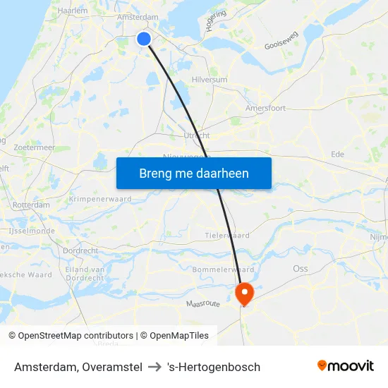 Amsterdam, Overamstel to 's-Hertogenbosch map
