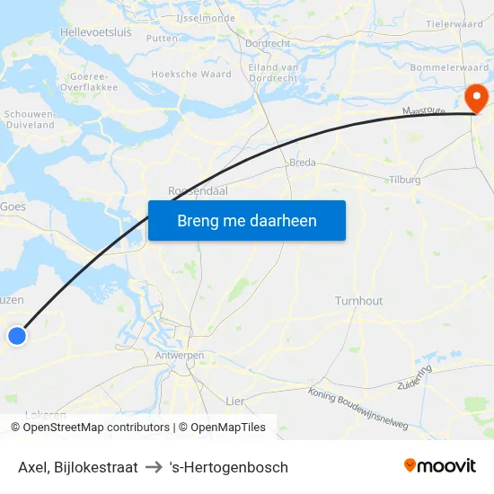 Axel, Bijlokestraat to 's-Hertogenbosch map