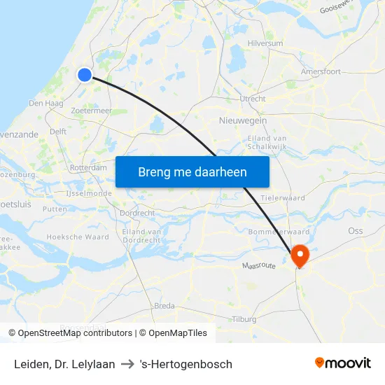 Leiden, Dr. Lelylaan to 's-Hertogenbosch map