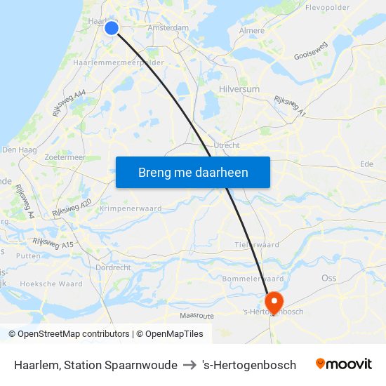 Haarlem, Station Spaarnwoude to 's-Hertogenbosch map
