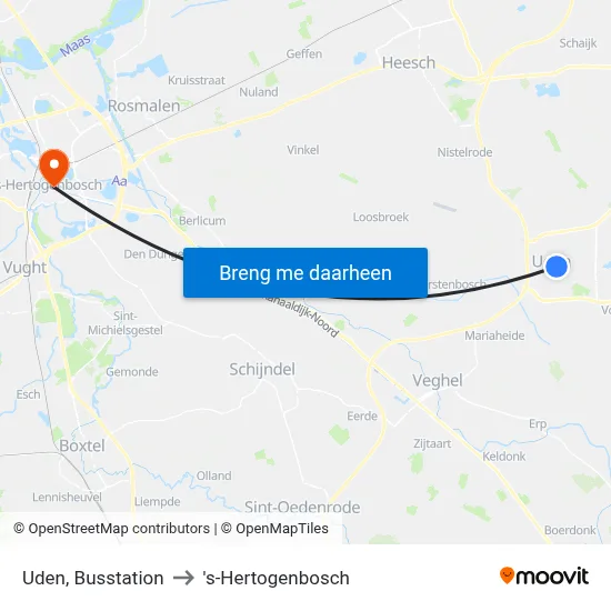 Uden, Busstation to 's-Hertogenbosch map