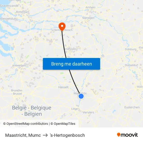 Maastricht, Mumc to 's-Hertogenbosch map