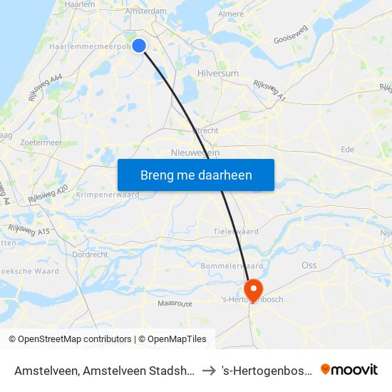 Amstelveen, Amstelveen Stadshart to 's-Hertogenbosch map