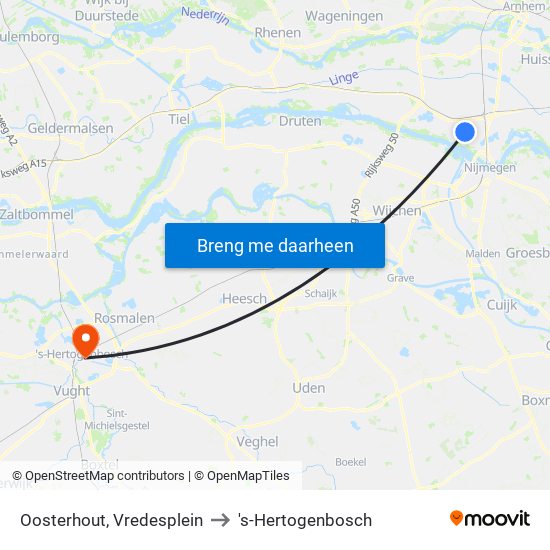 Oosterhout, Vredesplein to 's-Hertogenbosch map
