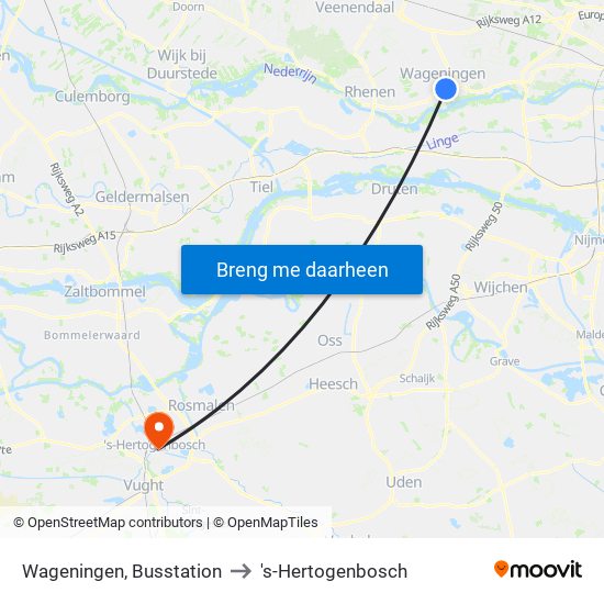 Wageningen, Busstation to 's-Hertogenbosch map