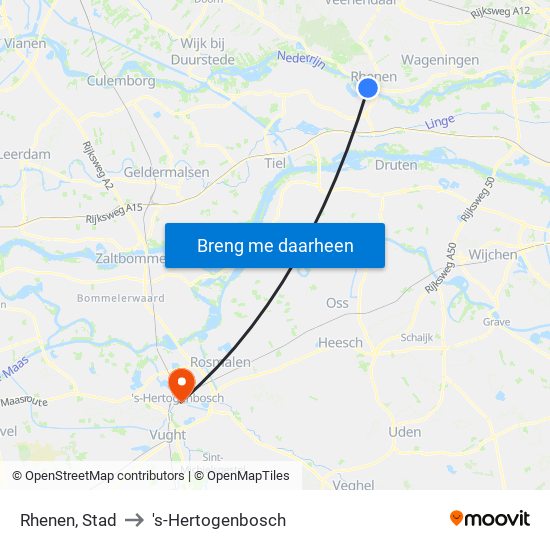 Rhenen, Stad to 's-Hertogenbosch map