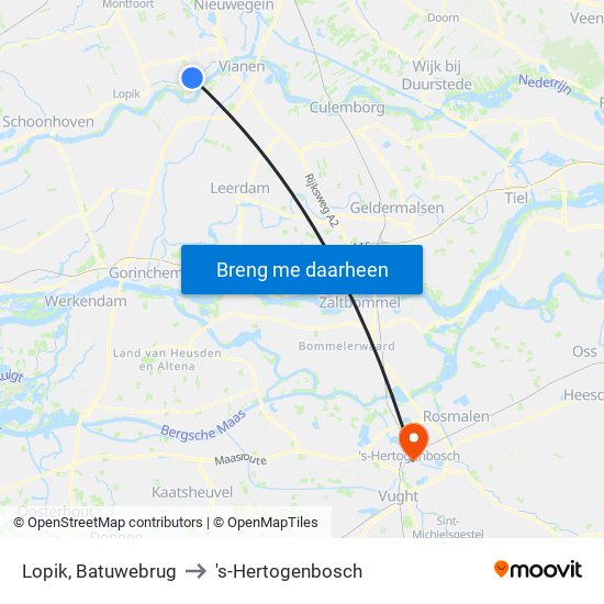 Lopik, Batuwebrug to 's-Hertogenbosch map