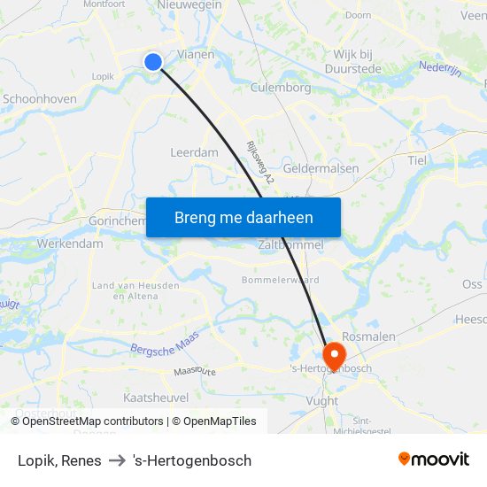 Lopik, Renes to 's-Hertogenbosch map