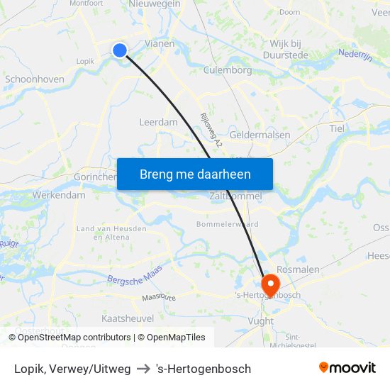 Lopik, Verwey/Uitweg to 's-Hertogenbosch map