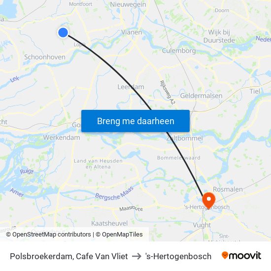 Polsbroekerdam, Cafe Van Vliet to 's-Hertogenbosch map