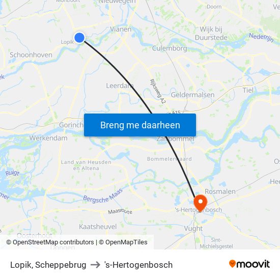 Lopik, Scheppebrug to 's-Hertogenbosch map